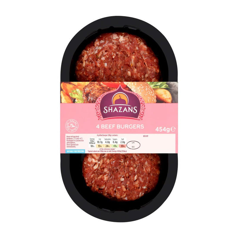 Shazans 4 Beef Burgers 454g
