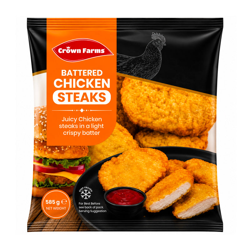 Crown Farms Battered Chicken Steaks 585g