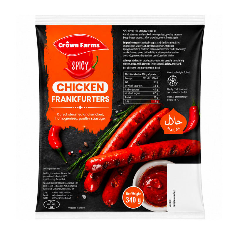 Crown Farms Spicy Chicken Frankfurters 340g