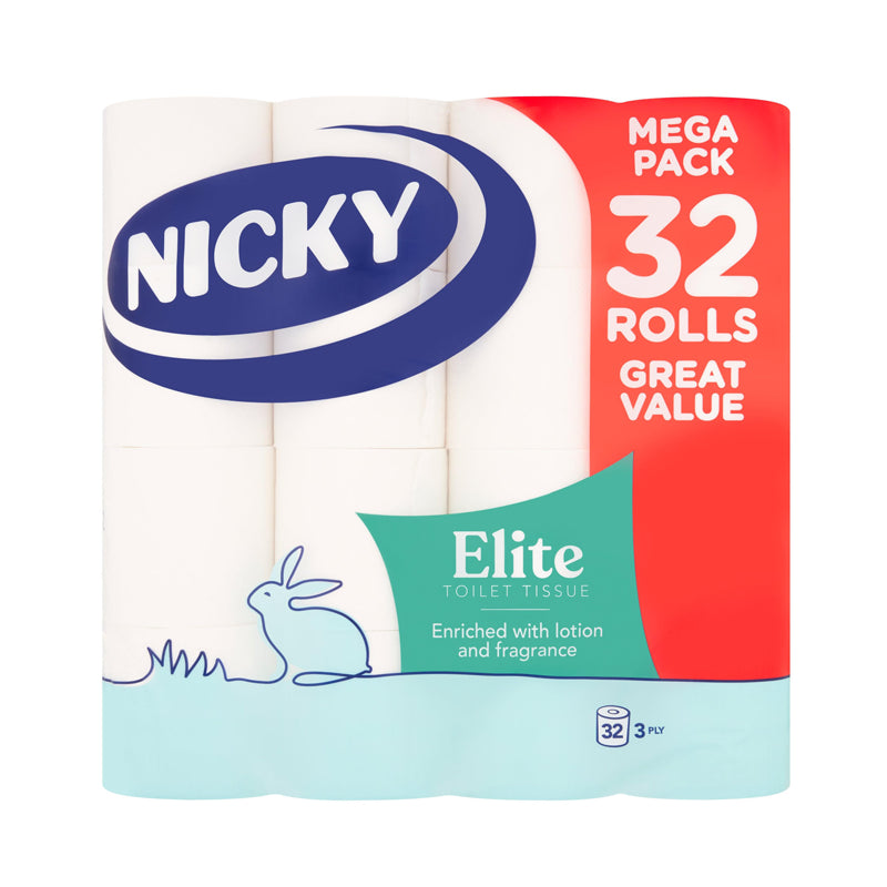 Nicky Elite Toilet Tissue, 3-Ply, 32 Rolls